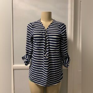 Papaya Navy and White Striped Blouse